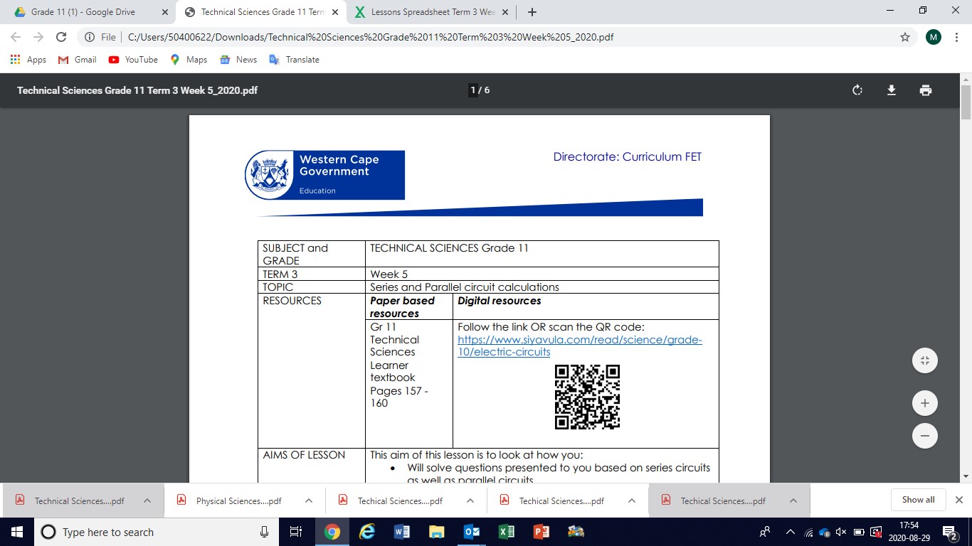 Technical Sciences Gr 11 T3 W5 Circuit Calculations Wced Eportal